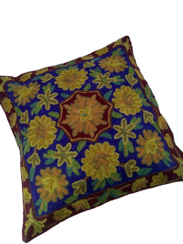 Kashmir Hand Embroidered Cushion Covers 16 x 16 Crewel Chain Stitch - Image 4